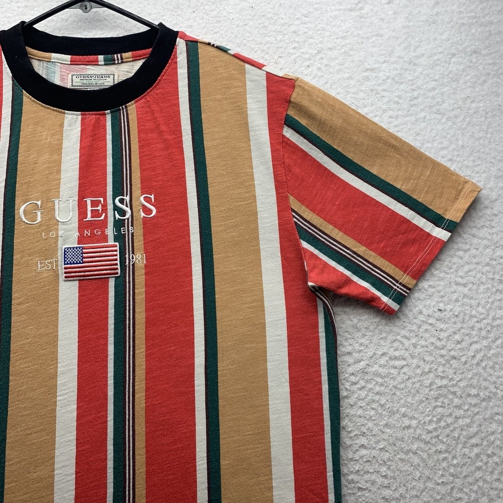 Guess T-Shirt Mens Medium M Travis Scott Vertical Striped Los Angeles Embroidery - Picture 3 of 11